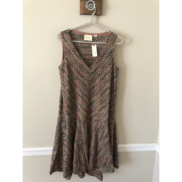 NWT Anthropologie Maeve Womens Size Small Westwater Brown Knit Dress Chevron - Picture 1 of 6